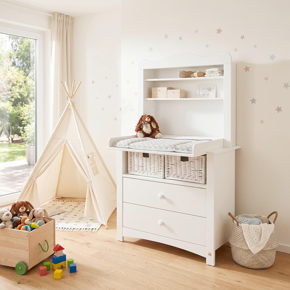 WICKELKOMMODE PINOLINO FLORENTINA Weiß  - Rosa/Weiß, ROMANTIK / LANDHAUS, Holz/Kunststoff (103/180/57-77cm) - Pinolino