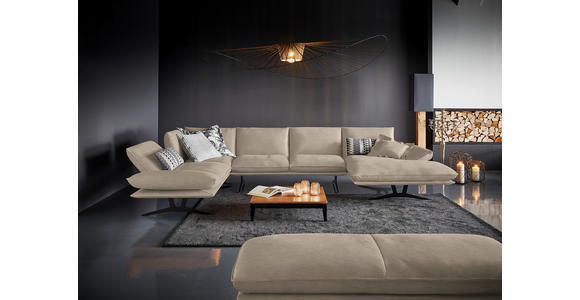 WOHNLANDSCHAFT in Echtleder Sandfarben - Sandfarben/Schwarz, Natur, Leder/Metall (217/359/155cm) - Dieter Knoll