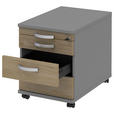ROLLCONTAINER Grau, Eichefarben, Alufarben  - Eichefarben/Alufarben, KONVENTIONELL, Holzwerkstoff/Metall (42,7/54,4/60cm) - Moderano