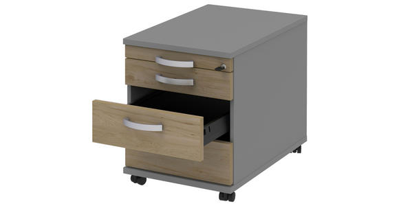 ROLLCONTAINER Grau, Eichefarben, Alufarben - Eichefarben/Alufarben, KONVENTIONELL, Holzwerkstoff/Metall (42,7/54,4/60cm) - Moderano