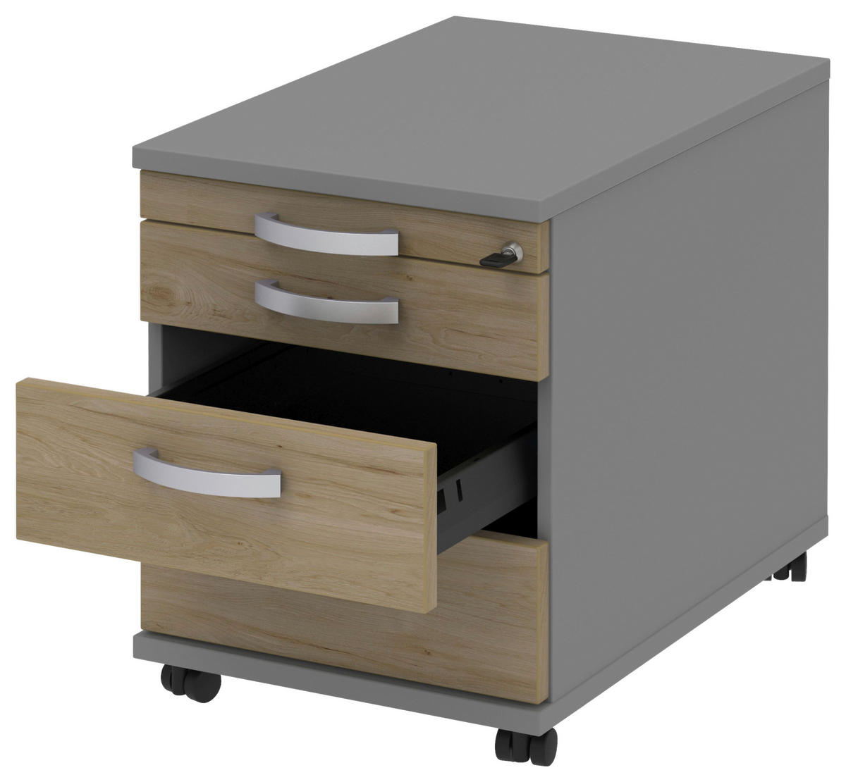 ROLLCONTAINER Grau, Eichefarben, Alufarben  - Eichefarben/Alufarben, KONVENTIONELL, Holzwerkstoff/Metall (42,7/54,4/60cm) - Moderano