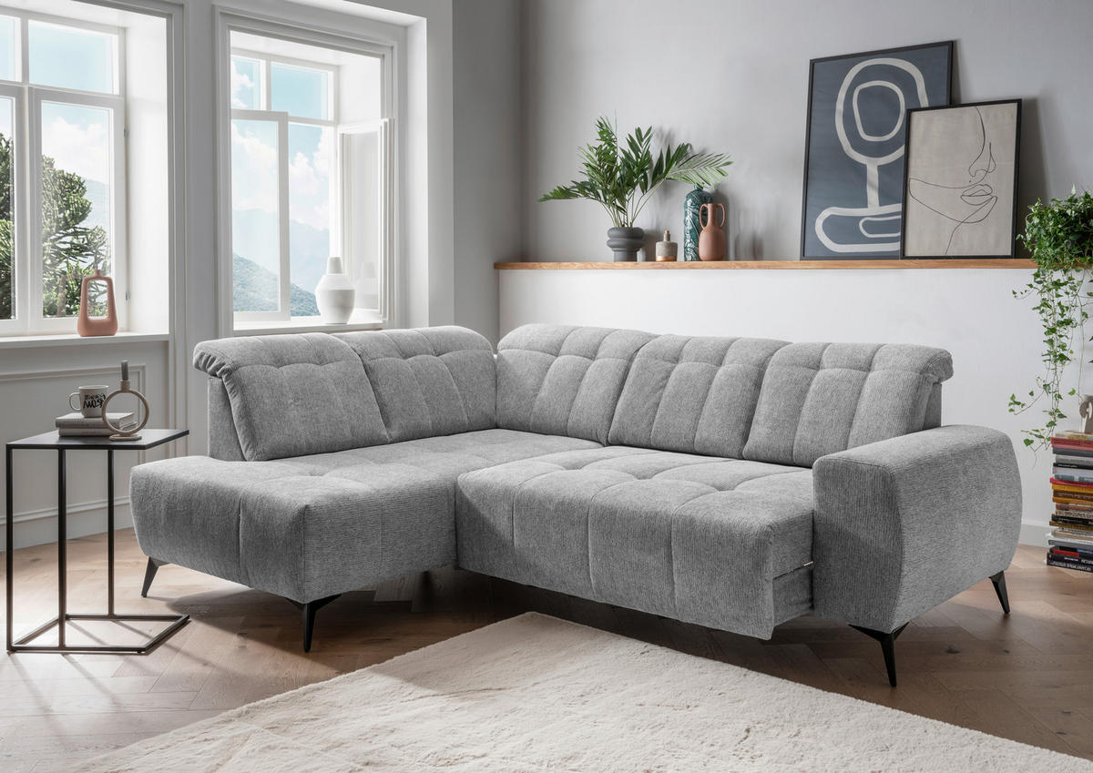 ECKSOFA Silberfarben Chenille  - Silberfarben/Schwarz, MODERN, Textil/Metall (200/261cm) - Livetastic
