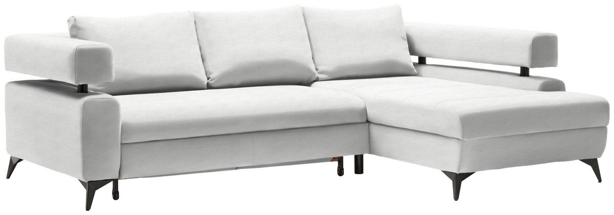 ECKSOFA in Chenille Weiss  - Weiss/Schwarz, Konventionell, Textil/Metall (265/184cm) - Hom`in