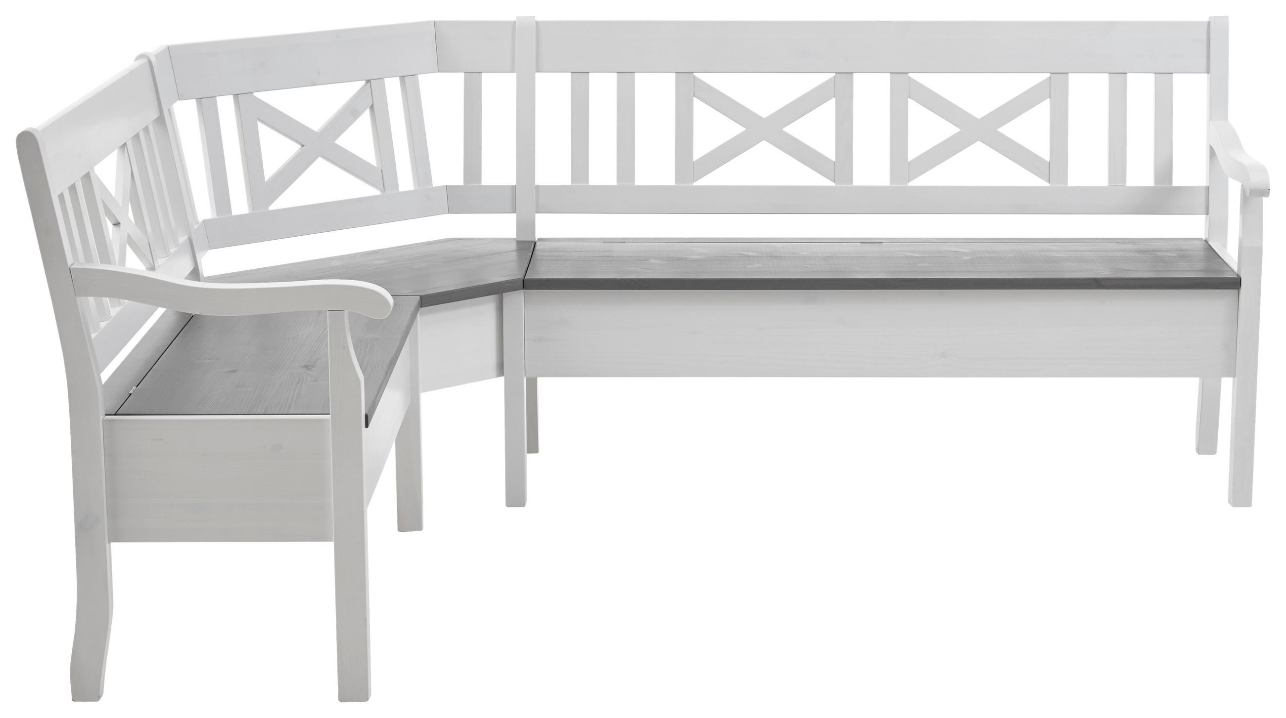 ECKBANK 213/170 cm Grau, Weiß Kiefer massiv   - Weiß/Grau, ROMANTIK / LANDHAUS, Holz (213/170cm) - Boxxx