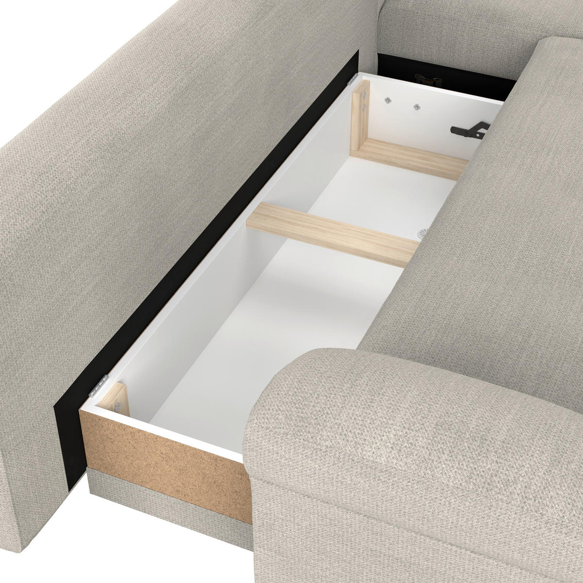 ECKSOFA Chenille, Struktur Creme  - Creme/Schwarz, Konventionell, Textil (309/197cm) - MID.YOU