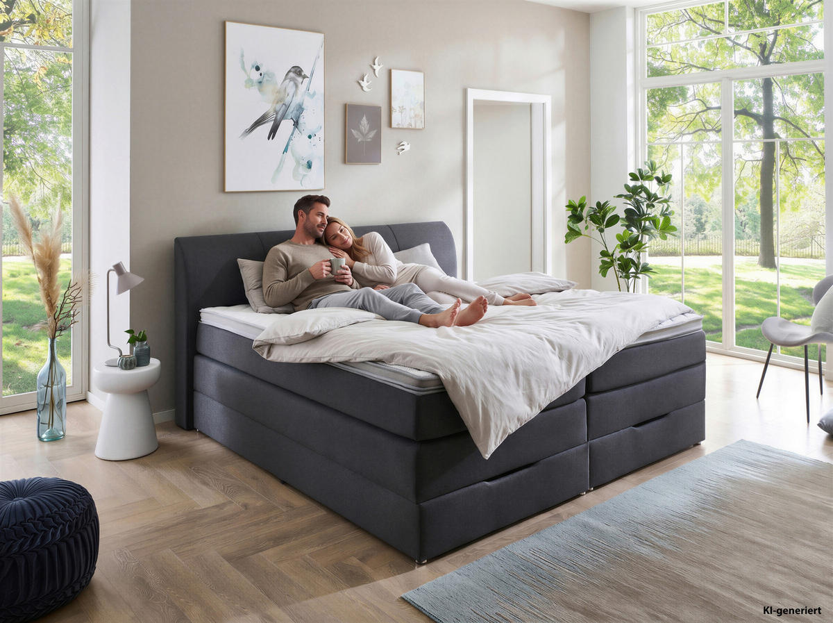 BOXSPRINGBETT 180/200 cm  Anthrazit  - Anthrazit, Konventionell, Textil (180/200cm) - Carryhome