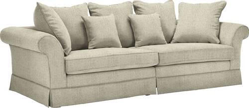 BIGSOFA in Flachgewebe Beige  - Dunkelbraun/Beige, Trend, Holz/Textil (264/70/111cm) - MID.YOU