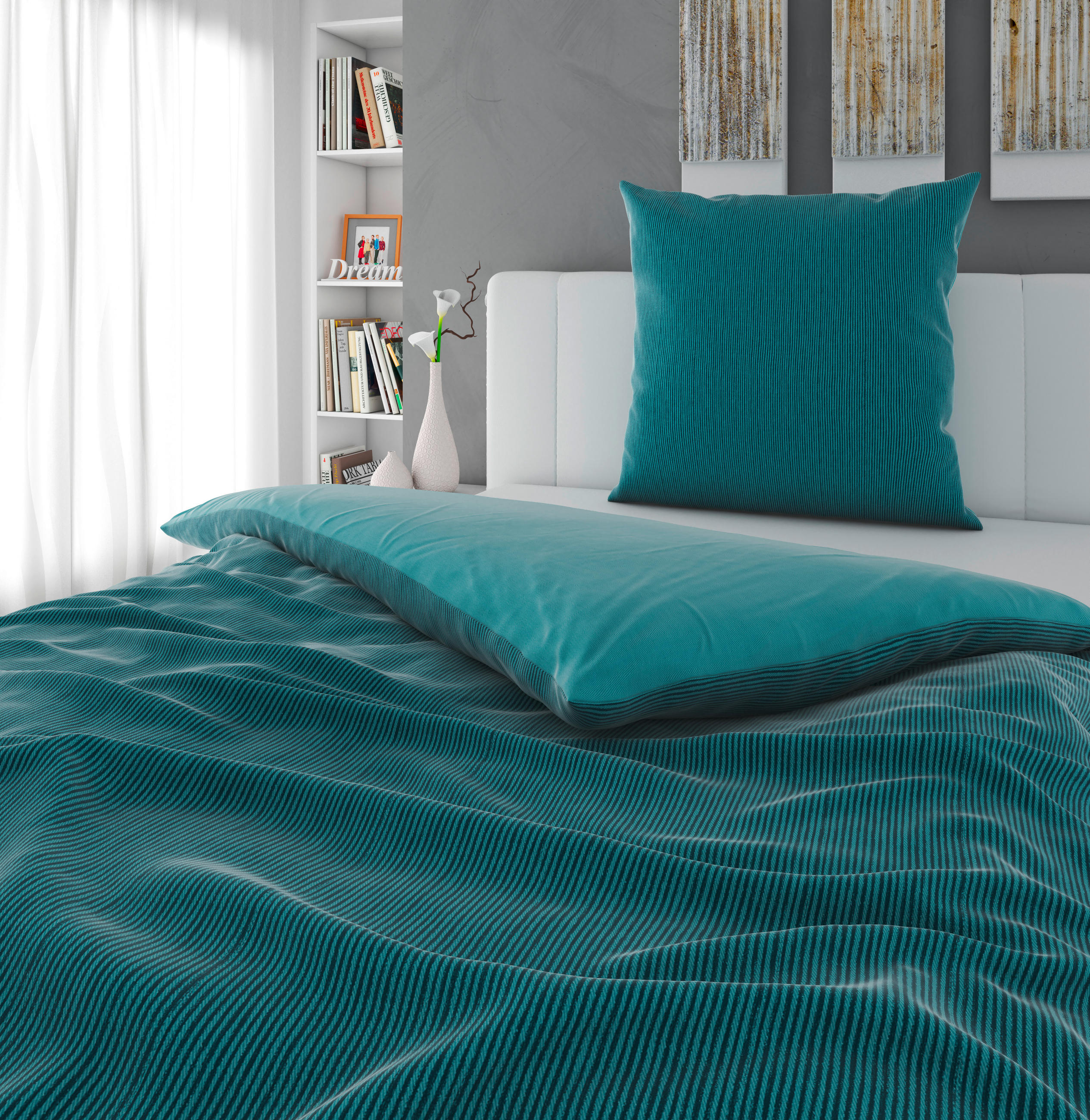 WENDEBETTWÄSCHE Satin 135/200 cm  - Petrol, Textil (135/200cm) - Bio:Vio