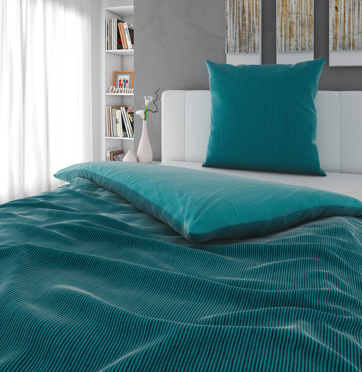 OBOUSTRANNÉ POVLEČENÍ, satén, petrolej, 135/200 cm - petrolej, textil (135/200cm) - Bio:Vio