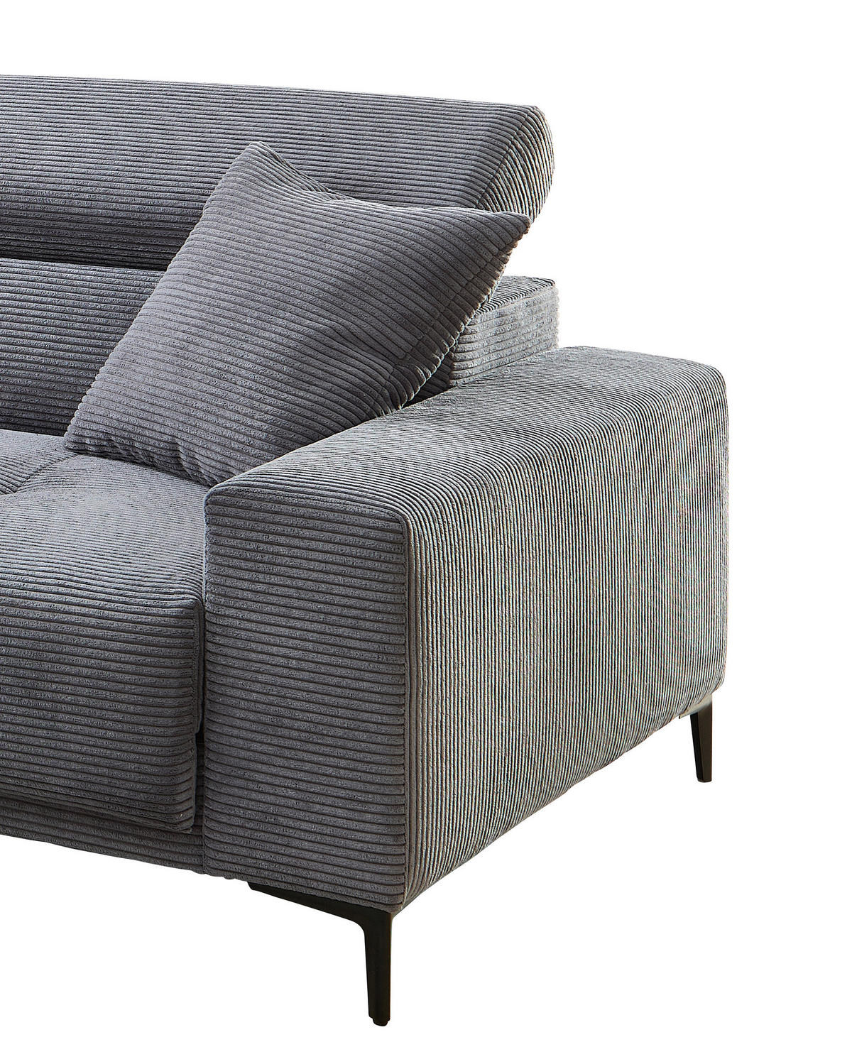 ECKSOFA Cord Grau  - Schwarz/Grau, Basics, Textil/Metall (183/250cm) - Livetastic