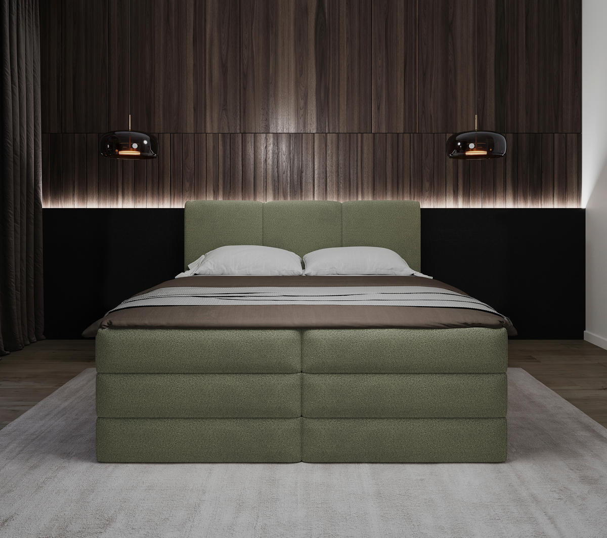 BOXSPRING-ÁGY 160/200 cm  zöld  - fekete/zöld, Modern, műanyag/faalapú anyag (160/200cm) - MID.YOU