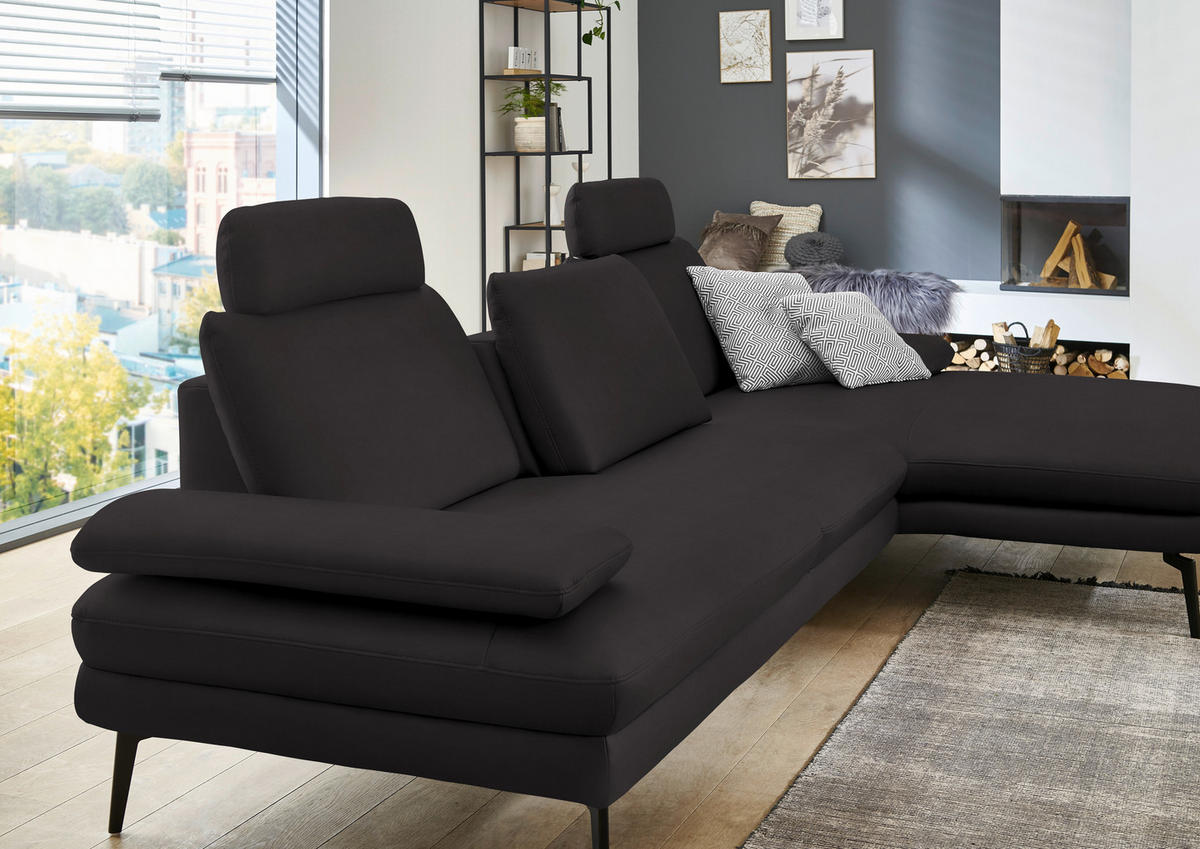ECKSOFA in Echtleder Dunkelbraun  - Dunkelbraun/Schwarz, Design, Leder/Metall (310/180cm) - Dieter Knoll