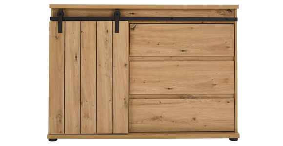 KOMMODE , 120/86/4 cm, 3 Schublade(n)  - Eichefarben/Schwarz, LIFESTYLE, Holzwerkstoff/Kunststoff (120/86/4cm) - Landscape