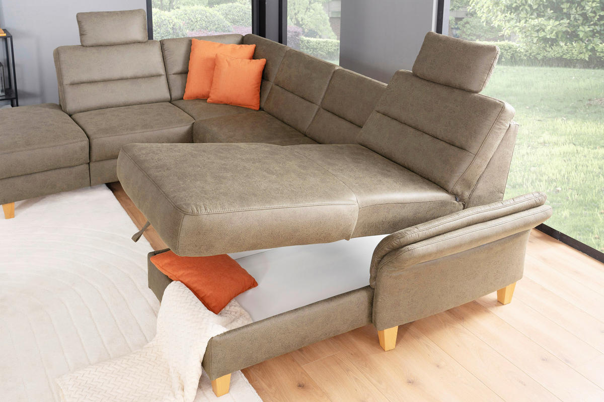 SEDACÍ SOUPRAVA, textil,  - tmavě hnědá/barvy dubu, Basics, dřevo/textil (213/303/162cm) - Cantus