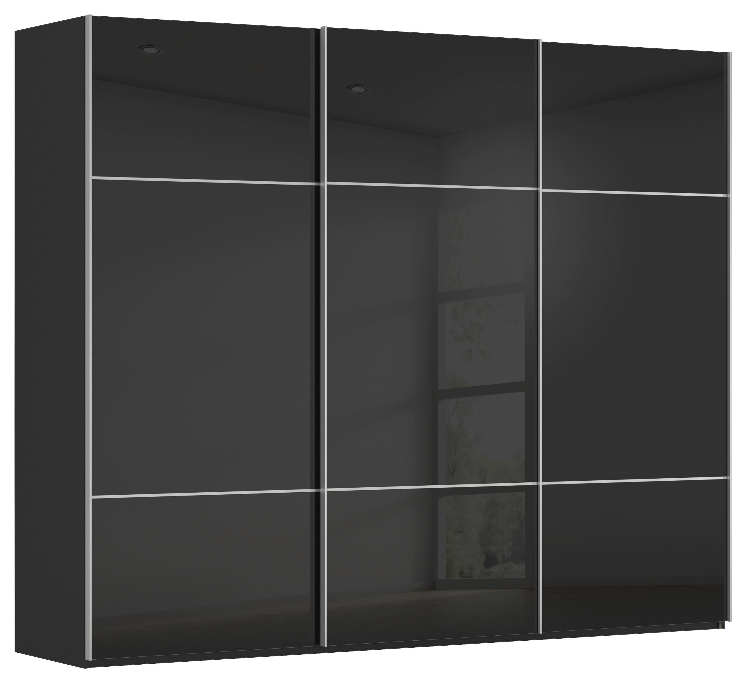 SCHWEBETÜRENSCHRANK 271/223/68 cm 3-türig Schwarz  - Alufarben/Schwarz, KONVENTIONELL, Glas/Holzwerkstoff (271/223/68cm) - Novel