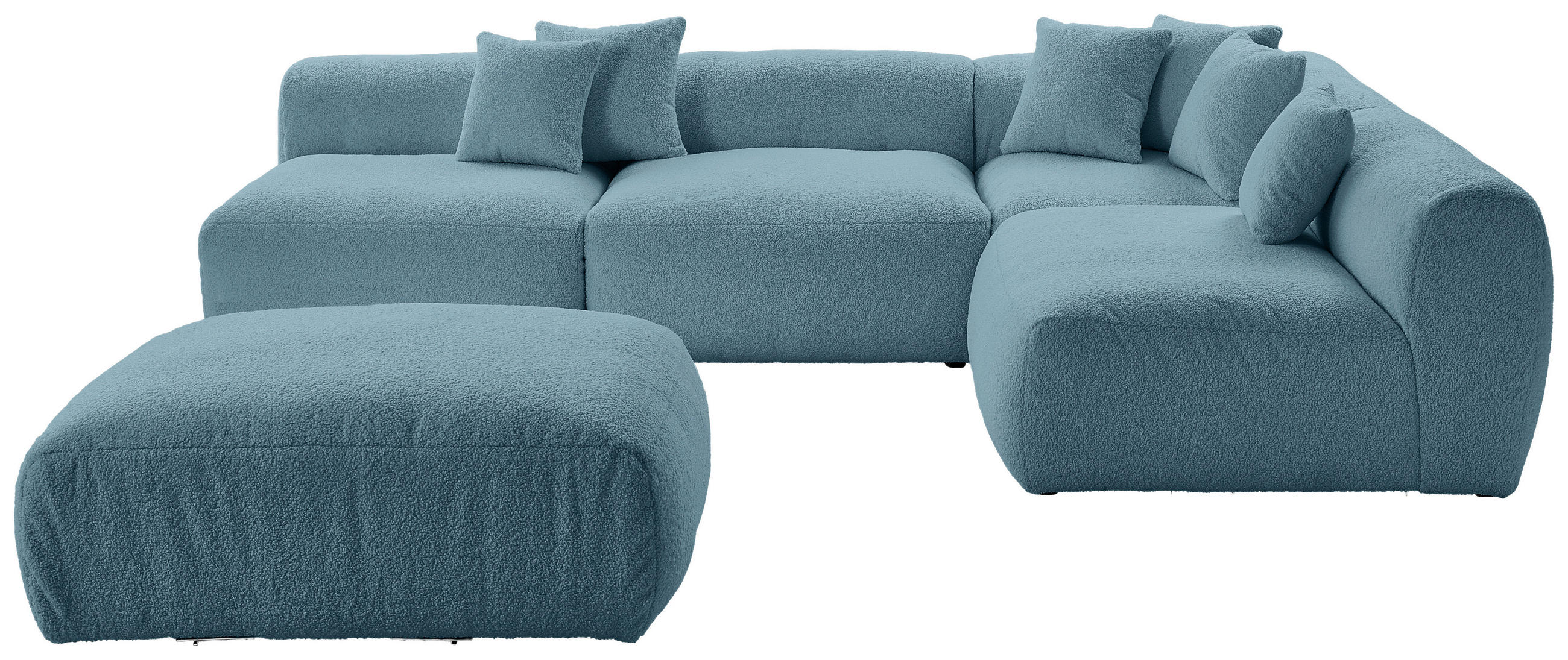 ECKSOFA inkl. Hocker BLOOM Blau Flachgewebe, Teddystoff  - Blau, Trend, Textil (315/235cm) - Livetastic