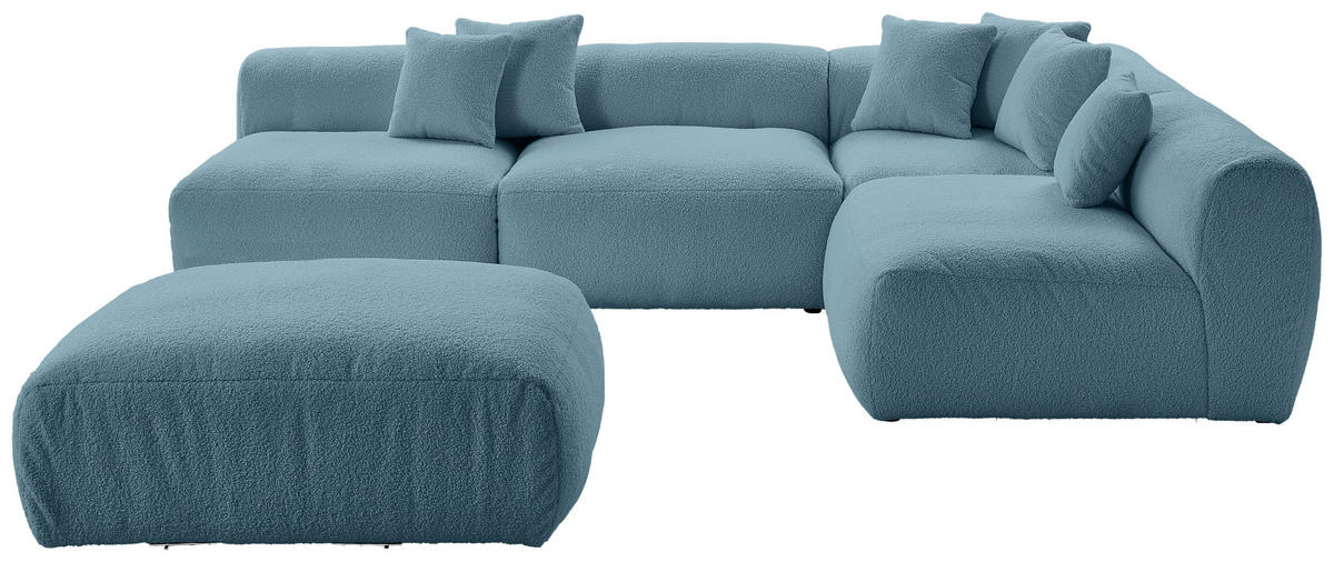 ECKSOFA inkl. Hocker Flachgewebe, Teddystoff Blau  - Blau, Trend, Textil (315/235cm) - Livetastic