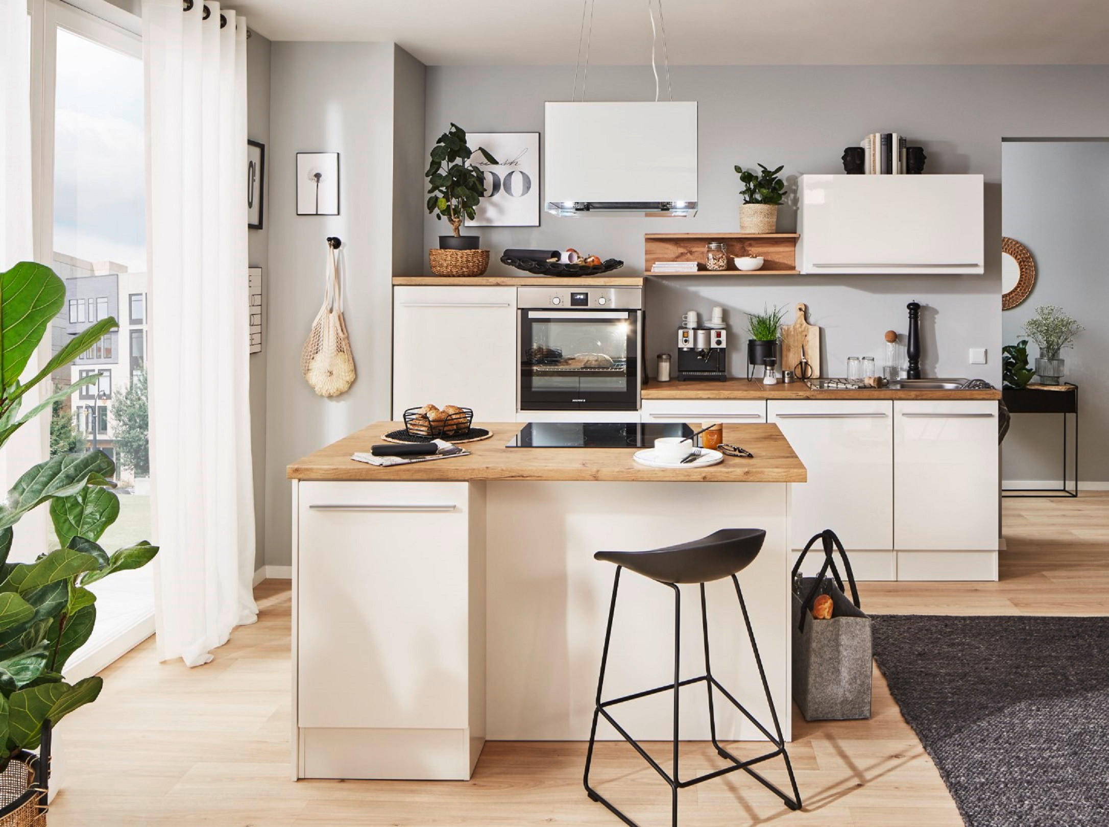 MODULKÖK 290-150 cm   i vit högglans  - stålfärgad/vit, Design, trämaterial/plast (290-150cm) - Respekta