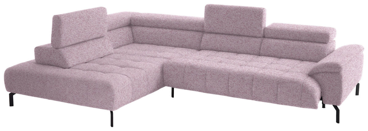 ECKSOFA in Chenille Rosa  - Schwarz/Rosa, Design, Textil/Metall (222/323cm) - Beldomo Style