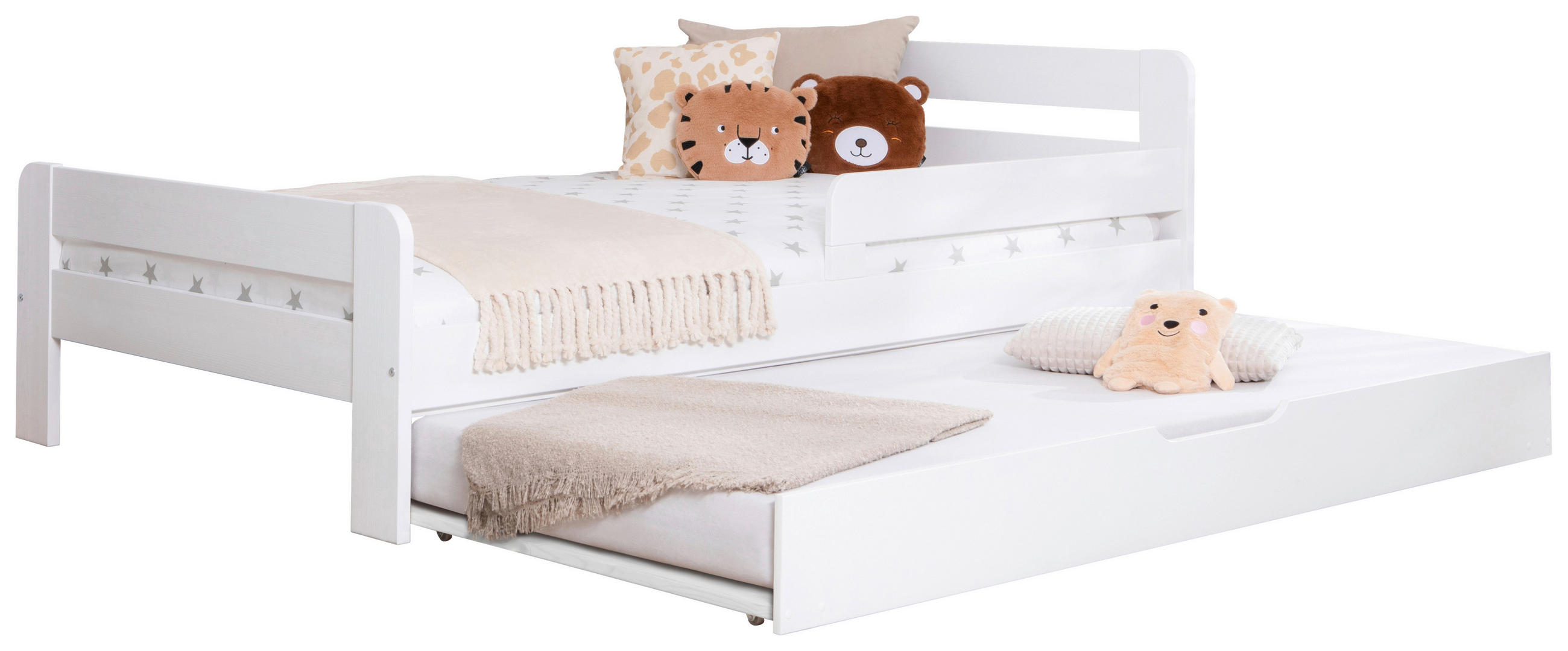 AUSZIEHBETT 120/200 cm  in Weiß  - Naturfarben/Weiß, MODERN, Holz/Textil (120/200cm) - MID.YOU