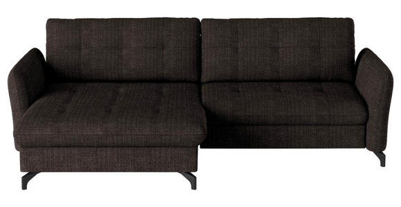 ECKSOFA in Flachgewebe, Leinenoptik Dunkelbraun  170/242 cm  - Dunkelbraun/Schwarz, Design, Textil/Metall (170/242cm) - Xora
