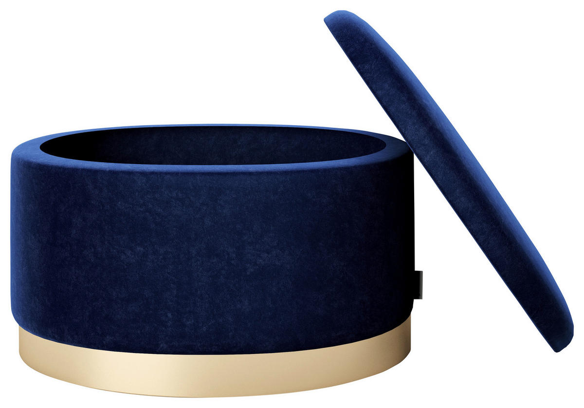 HOCKER Samt Dunkelblau  - Goldfarben/Dunkelblau, LIFESTYLE, Textil (60/40/40cm) - Playboy