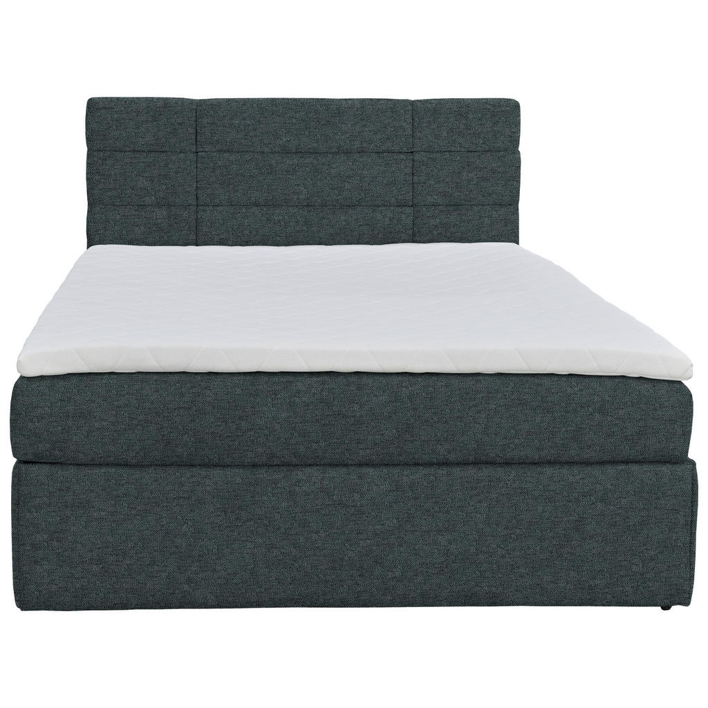 Thumbnail - Boxxx Boxbett, Dunkelgrau, Textil, Kiefer, massiv, H2, Höhe ca. 18 cm, 140x200 cm, gepolstertes Kopfteil, Topper durchge...