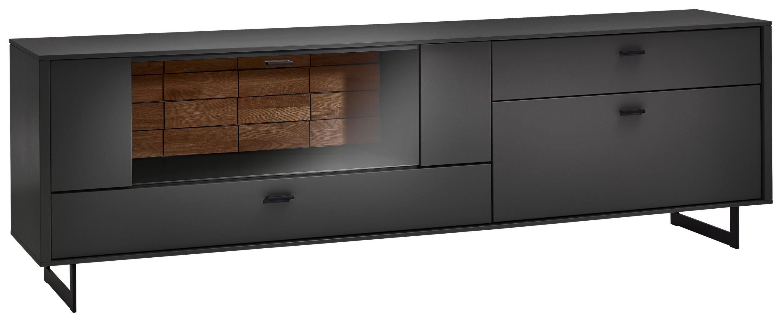 LOWBOARD  in 223,8/69,6/46,4 cm  - Eichefarben/Anthrazit, Design, Glas/Holz (223,8/69,6/46,4cm) - Novel