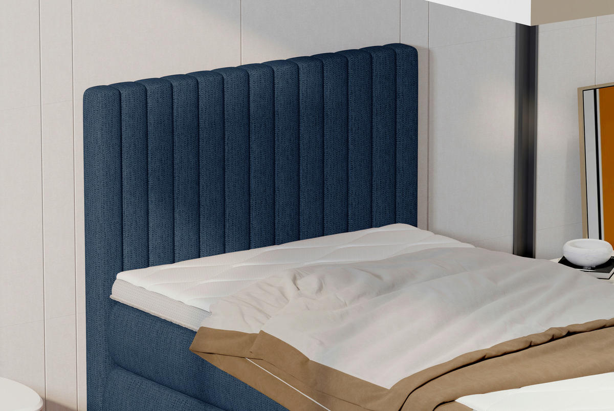 BOXSPRINGBETT 90/200 cm  in Dunkelblau  - Schwarz/Dunkelblau, Design, Holz/Holzwerkstoff (90/200cm) - Stylife