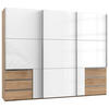 SCHWEBETÜRENSCHRANK 300/236/65 cm 3-türig Eichefarben, Weiß  - Chromfarben/Eichefarben, MODERN, Holzwerkstoff (300/236/65cm) - MID.YOU
