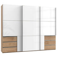 SCHWEBETÜRENSCHRANK 300/236/65 cm 3-türig Weiß, Eichefarben  - Chromfarben/Eichefarben, MODERN, Holzwerkstoff (300/236/65cm) - MID.YOU