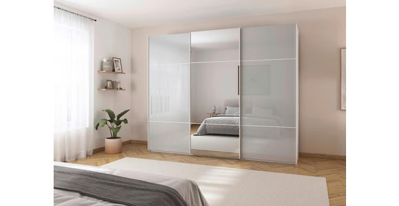 SCHWEBETÜRENSCHRANK 301/223/68 cm 3-türig Grau, Weiß - Weiß/Grau, KONVENTIONELL, Glas/Holzwerkstoff (301/223/68cm) - Novel