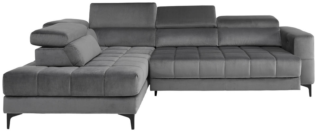 ECKSOFA inkl.Funktionen Dunkelgrau Samt  - Dunkelgrau/Schwarz, Design, Kunststoff/Textil (202/281cm) - Xora