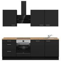 KÜCHENBLOCK 240 cm   in Schwarz, Eichefarben  - Edelstahlfarben/Eichefarben, MODERN, Holzwerkstoff/Metall (240cm) - Nobilia