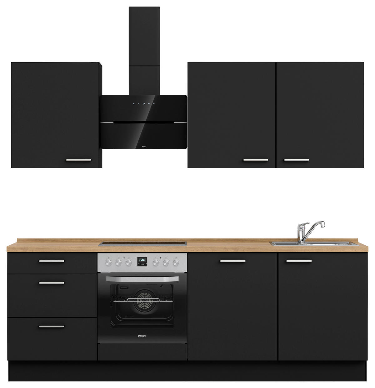 KÜCHENBLOCK 240 cm   in Schwarz, Eichefarben  - Edelstahlfarben/Eichefarben, MODERN, Holzwerkstoff/Metall (240cm) - Nobilia