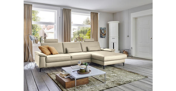 ECKSOFA in Echtleder Creme, Naturfarben 334/176 cm - Creme/Schwarz, Design, Leder/Metall (334/176cm) - Dieter Knoll