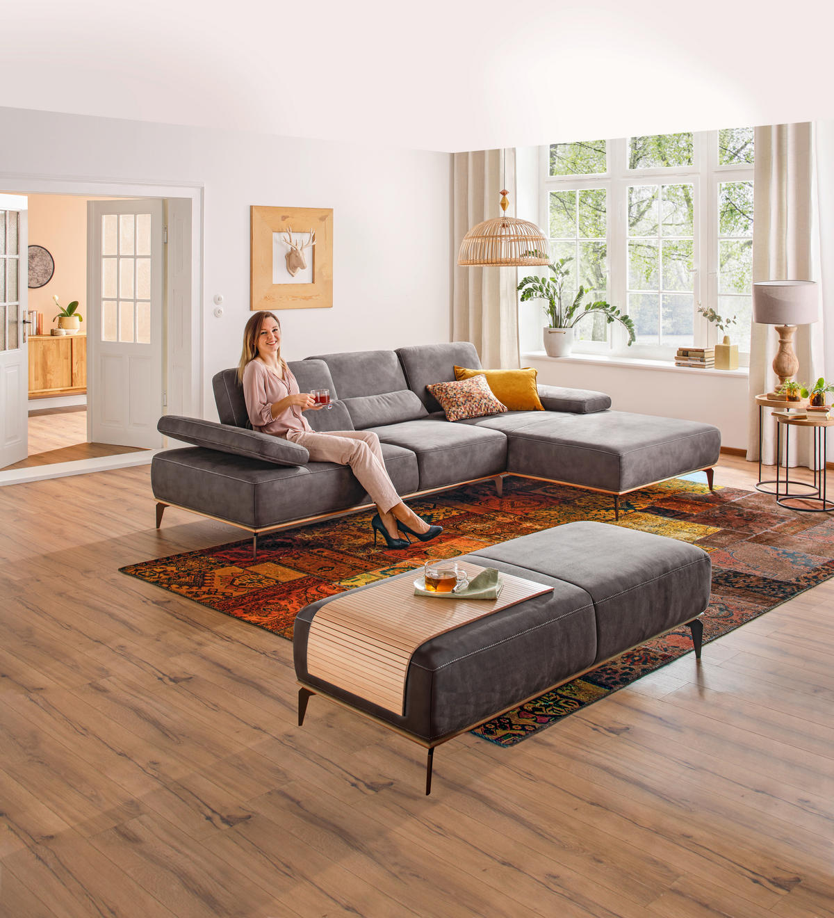 ECKSOFA 16580 Sprint Mokka Mikrofaser  - Beige/Bronzefarben, Design, Textil/Metall (298/176cm) - Valnatura