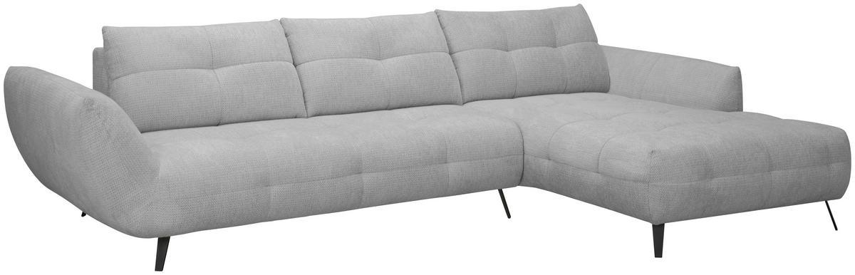 ECKSOFA Grau Chenille Armlehnenkissen, Rücken echt, Sitztiefenverstellung  - Schwarz/Grau, KONVENTIONELL, Textil/Metall (313/215cm) - Hom`in
