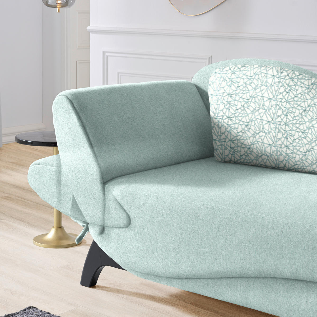 RÉCAMIERE in Webstoff Mintgrün  - Schwarz/Mintgrün, Modern, Holz/Textil (171-190/87/84cm) - Joka