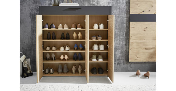 SCHUHSCHRANK 127/126/37 cm - Eichefarben/Schwarz, Design, Holz/Metall (127/126/37cm) - Dieter Knoll