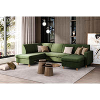 WOHNLANDSCHAFT NIKAS Grün Bouclé  - Buchefarben/Grün, Design, Holz/Textil (310/198/145cm) - MID.YOU