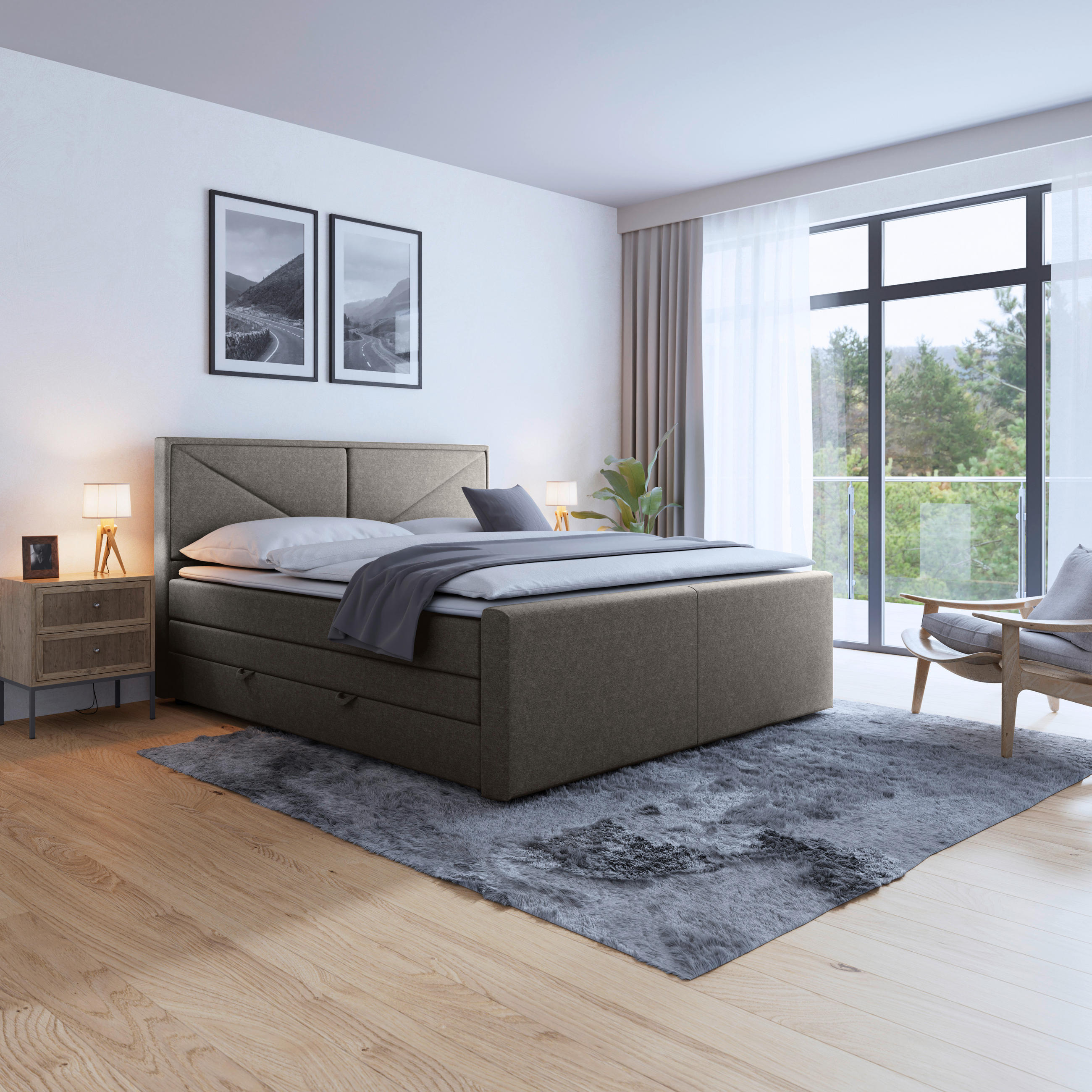 BOXSPRINGBETT 180/200 cm  in Silberfarben  - Silberfarben/Schwarz, MODERN, Karton/Holzwerkstoff (180/200cm) - MID.YOU