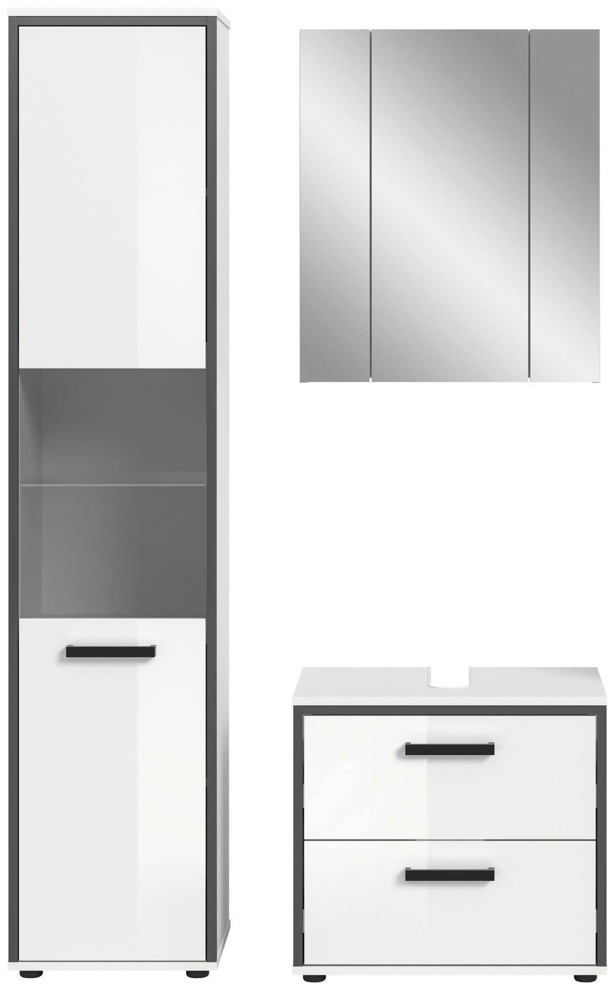 BADEZIMMER 3-teilig  in 100 cm  - Weiß Hochglanz/Schwarz, MODERN, Holzwerkstoff/Kunststoff (100cm) - MID.YOU