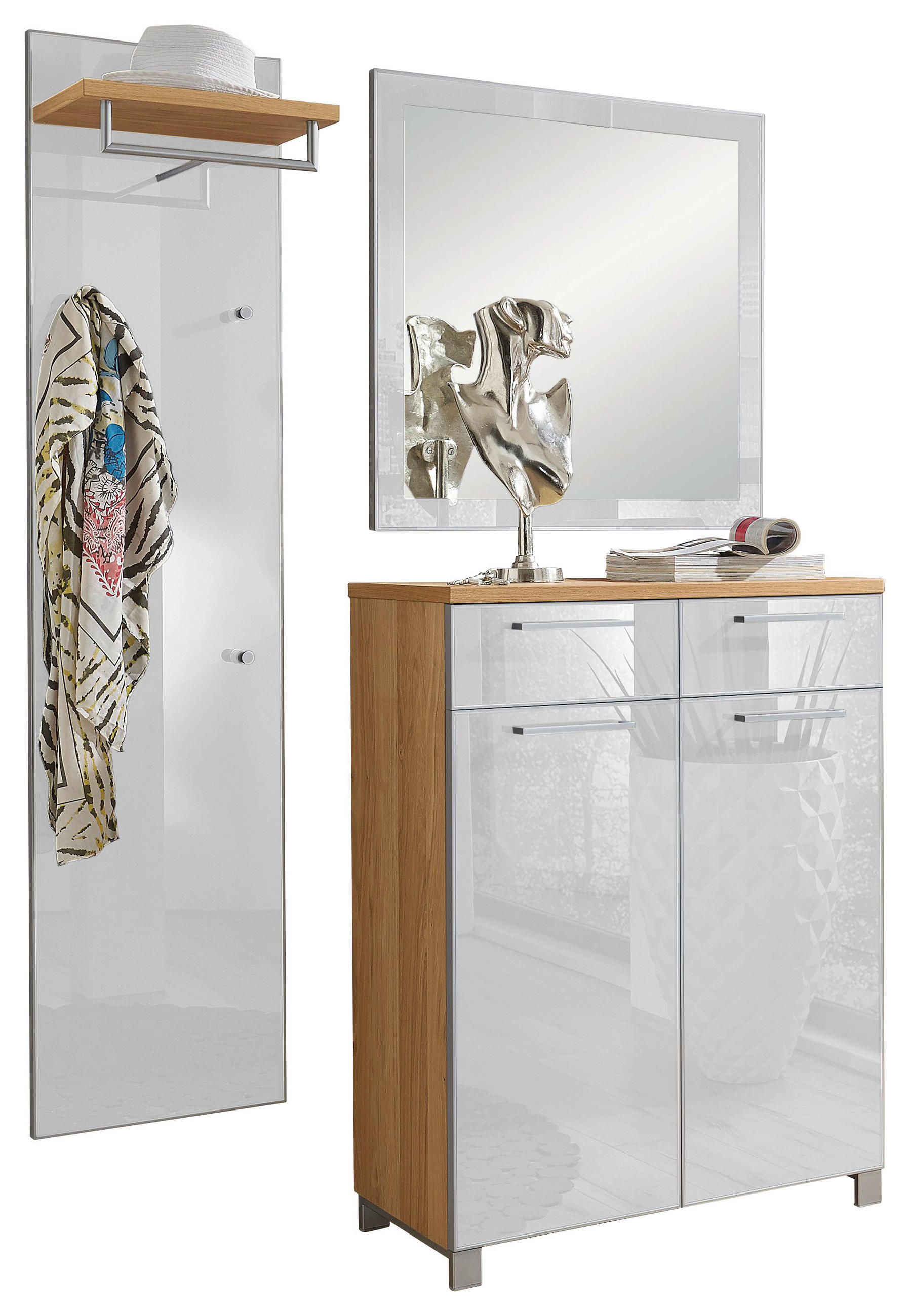 GARDEROBE Weiß, Eichefarben - Eichefarben/Weiß, Design, Glas/Holz (135/195/37cm)