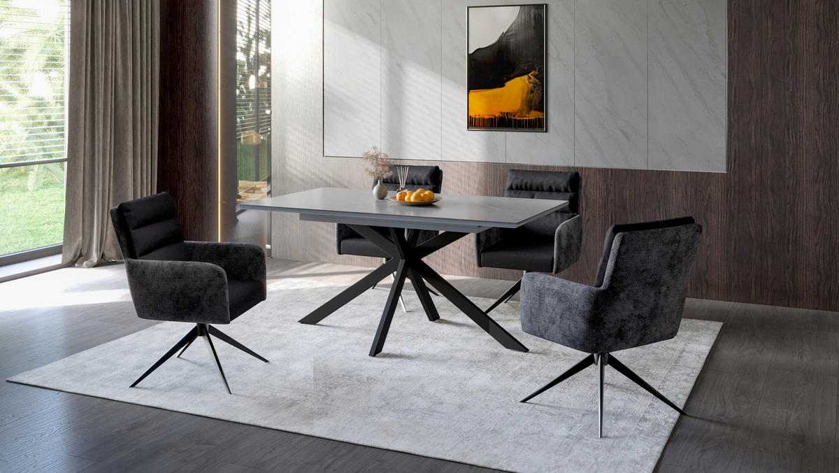 ARMLEHNSTUHL-SET 2 Stück Sitzfläche 180° drehbar Webstoff, Mikrofaser  - Anthrazit/Schwarz, MODERN, Textil/Metall (63/92/69cm) - MID.YOU