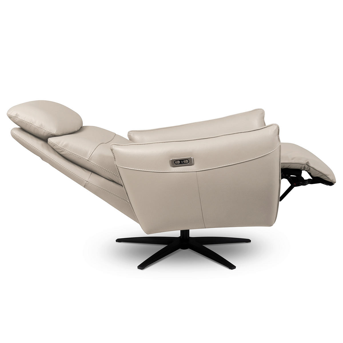 RELAXSESSEL in Leder Hellgrau  - Hellgrau/Schwarz, Design, Leder/Metall (77/107/88cm) - Livetastic