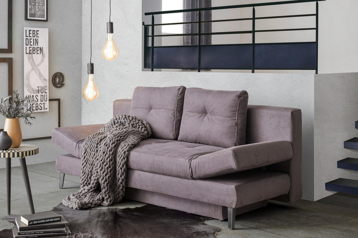 SCHLAFSOFA Sisi in Flachgewebe Dunkelgrau  - Dunkelgrau/Schwarz, Design, Textil/Metall (200/85/90cm) - Novel