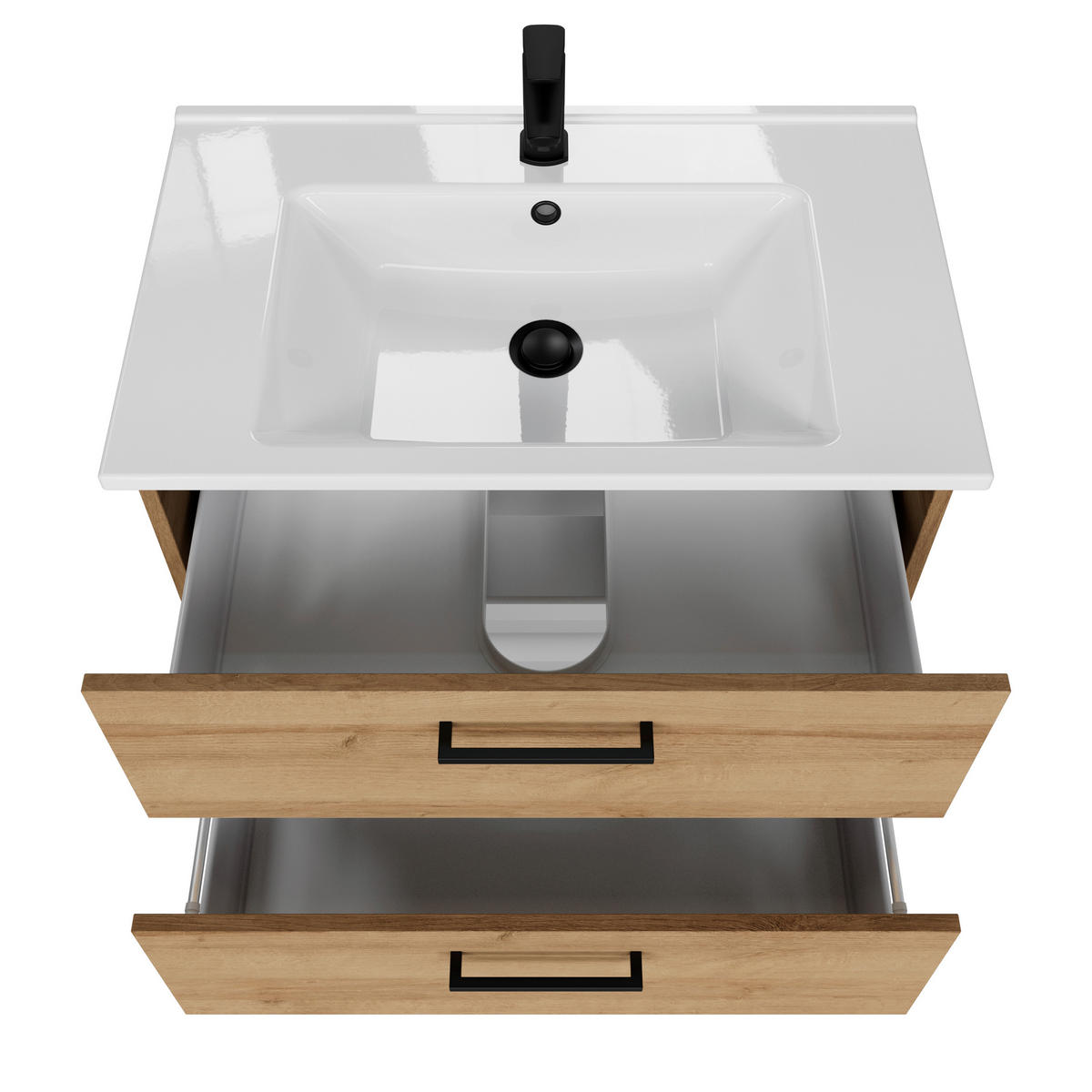 BADEZIMMER 3-teilig  in 75 cm  - Eichefarben/Schwarz, KONVENTIONELL, Keramik/Holzwerkstoff (75cm) - Sadena