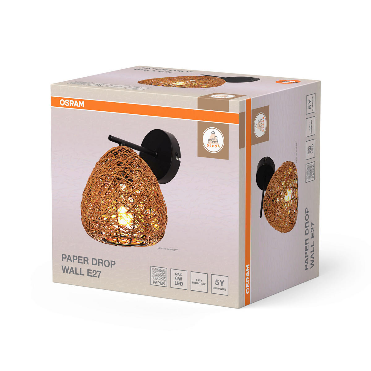 WANDLEUCHTE 16/18.6/21 cm   - Beige, Natur, Papier/Metall (16/18.6/21cm) - Osram
