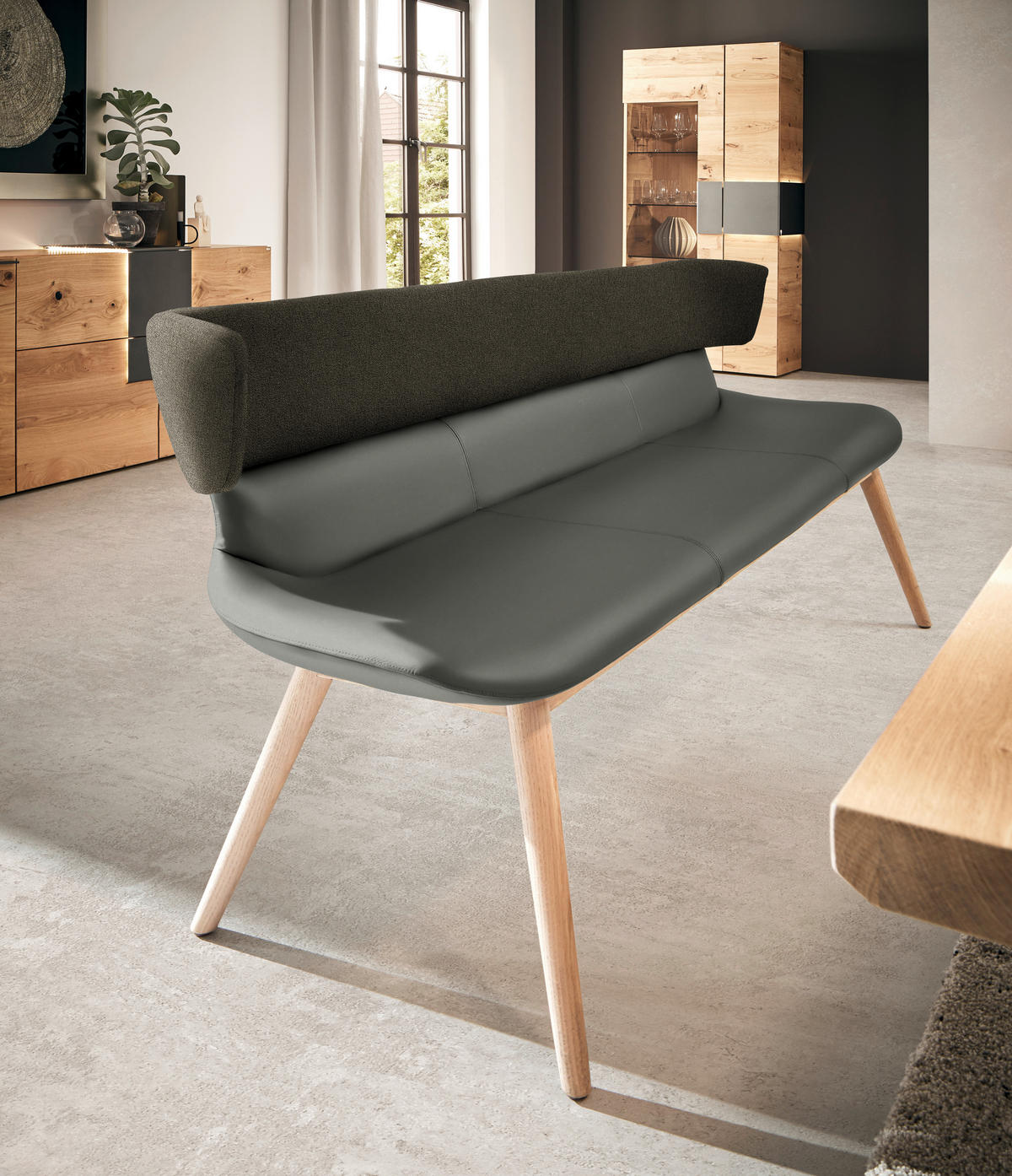 SITZBANK 170/84,5/64,5 cm  in Grau, Eichefarben  - Eichefarben/Grau, Natur, Leder/Holz (170/84,5/64,5cm) - Voglauer